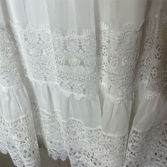 Chico's Women's White Lace-Inset Maxi Skirt Size 1 Casual Long - Picture 3 of 6